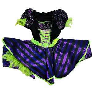 Witch girls Halloween costume Cosplay purple bright green tulle small 4-6